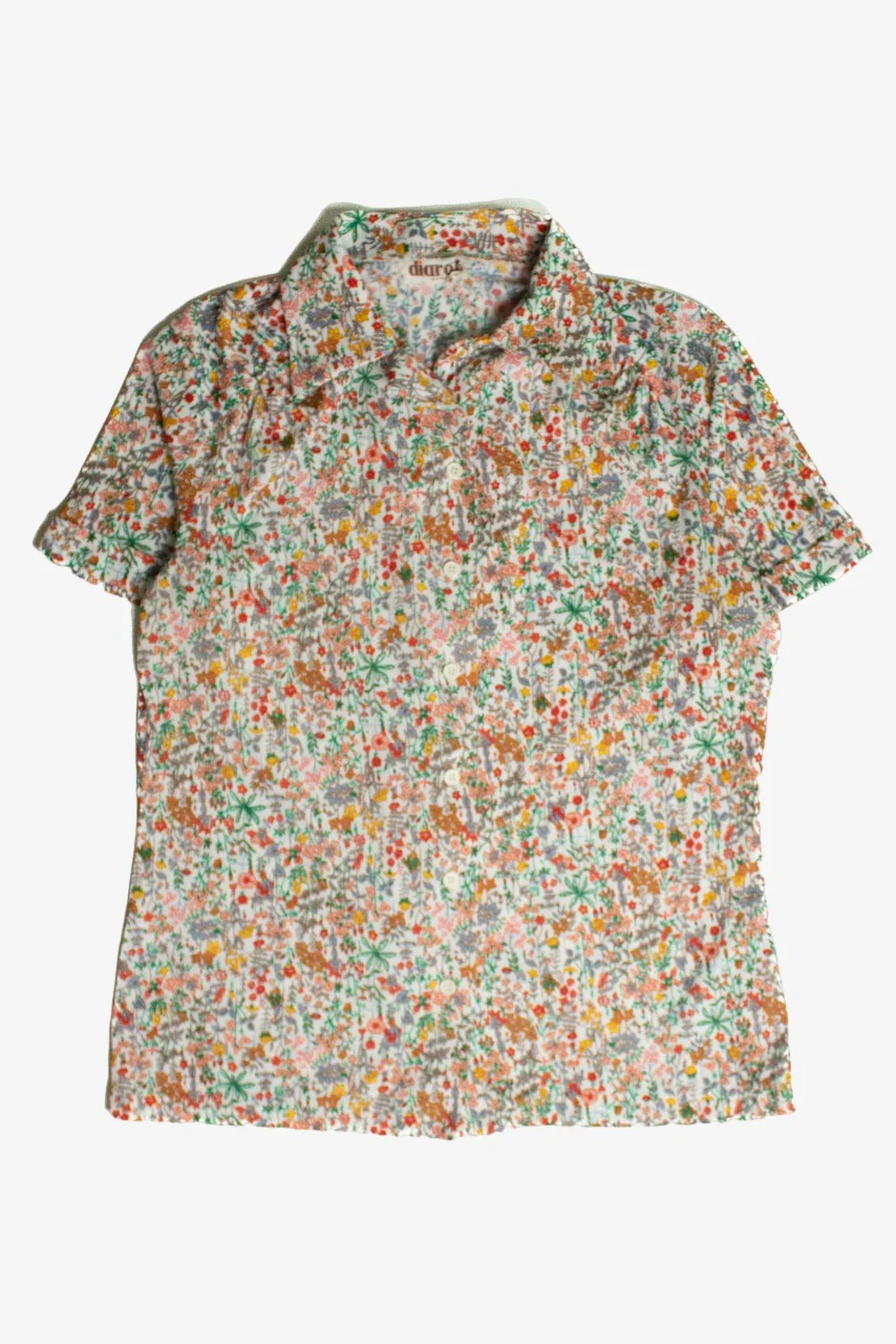 Vintage Women's Micro Floral Button Up Shirt (sz. 16)