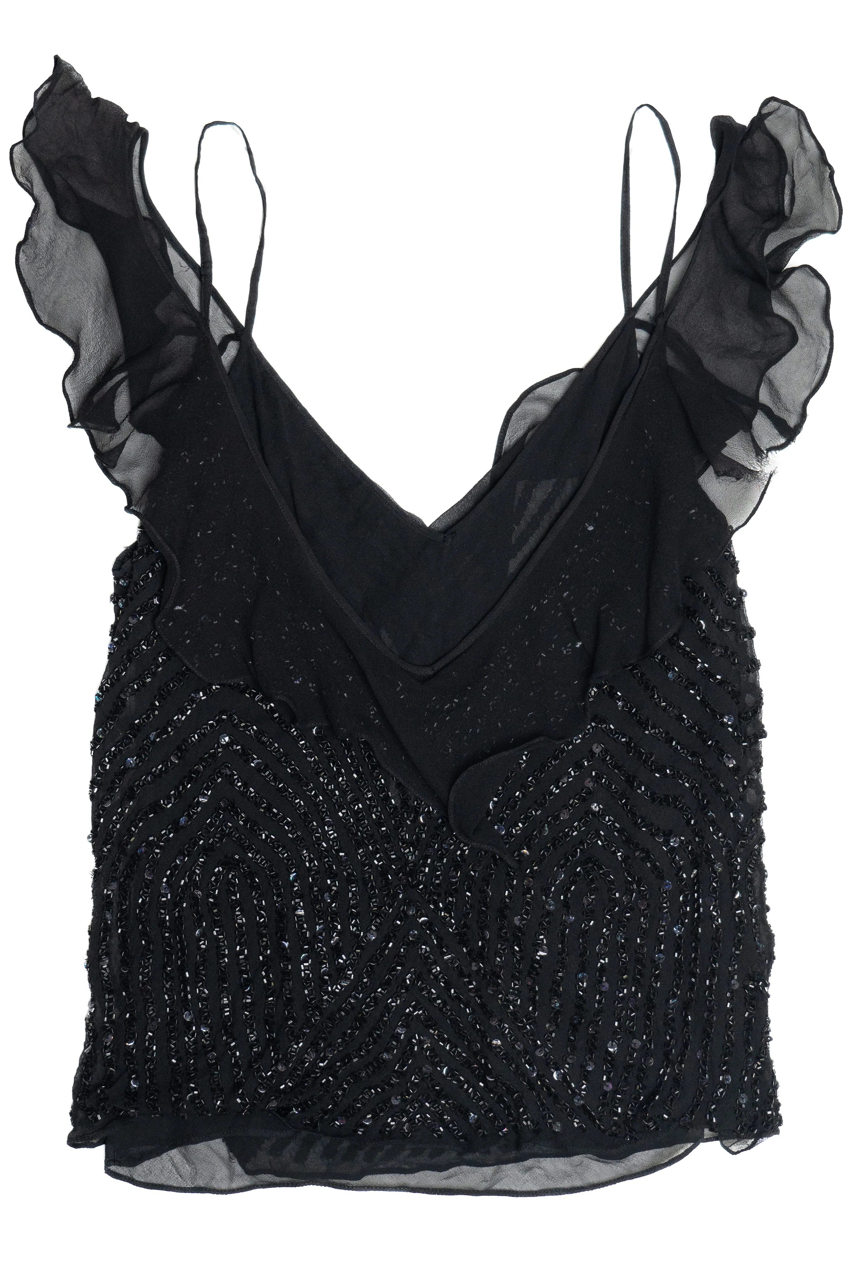 Vintage Y2K Beaded Silk Papell Boutique Flutter Sleeve Tank Top - Image 3