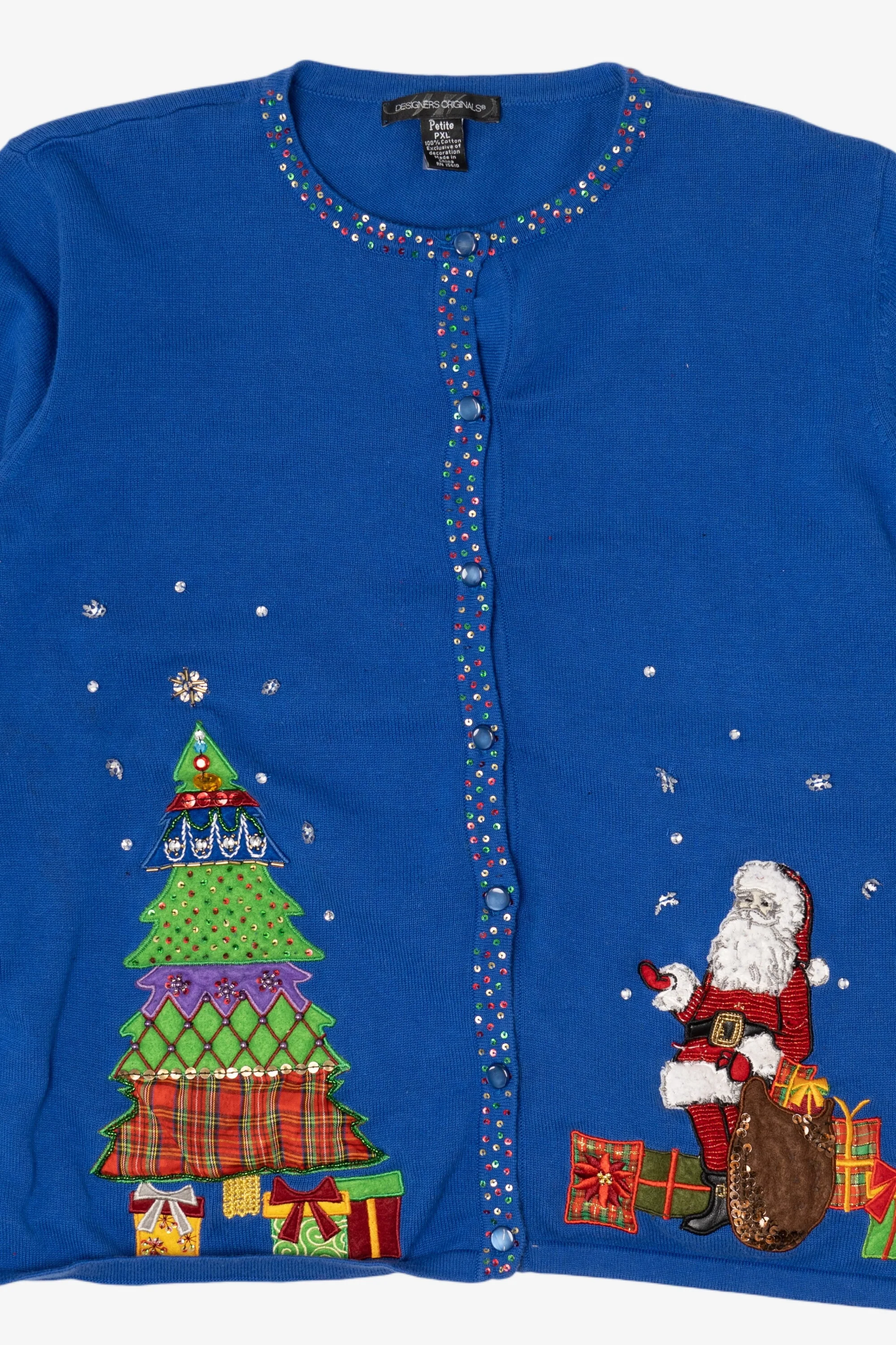 Vintage Y2k Lightweight Blue Santa Ugly Christmas Sweater (2000s) - Image 4