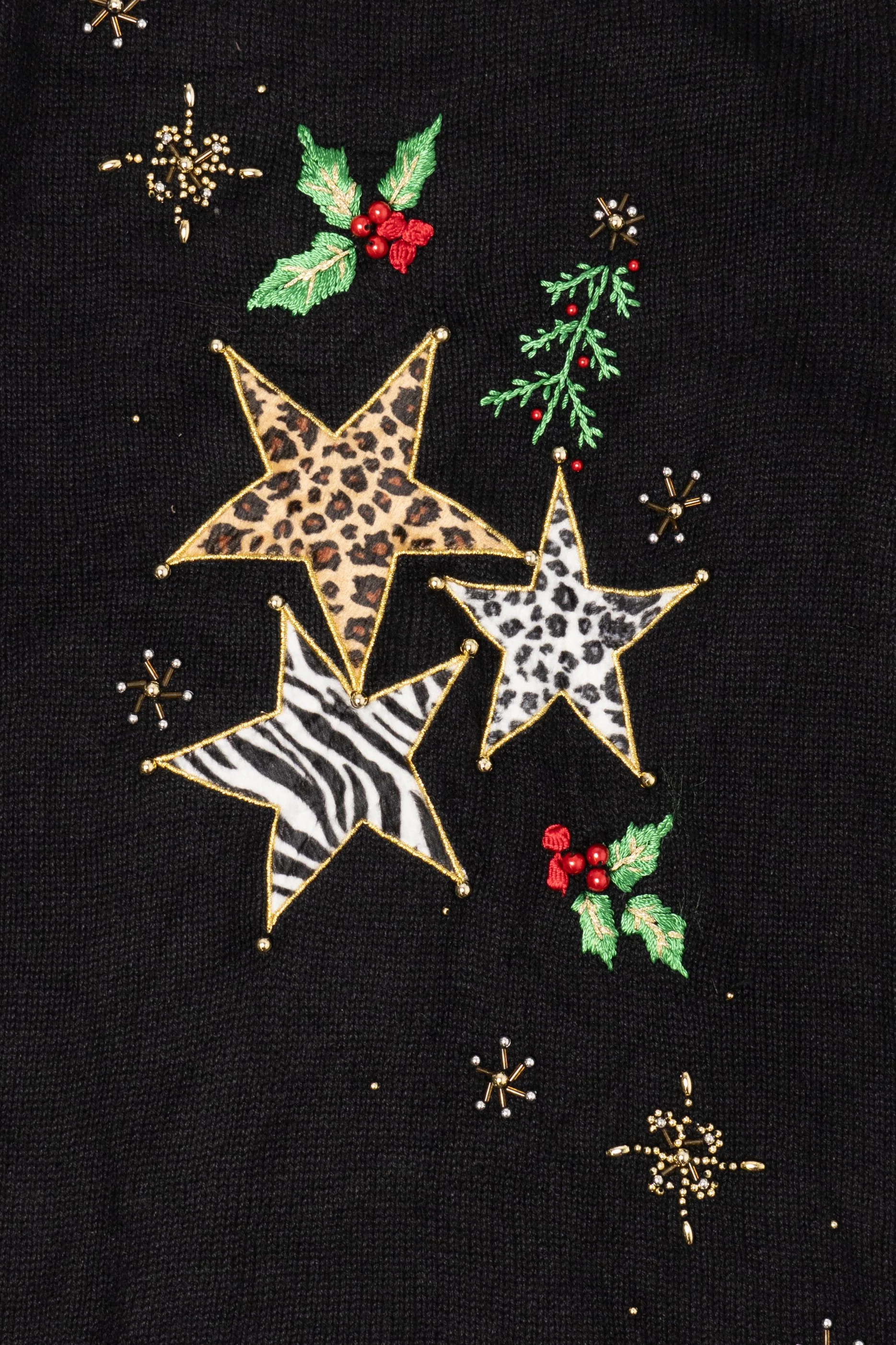 Vintage Y2k Lightweight Kikit Animal Print Stars Ugly Christmas Pullover (2000s) - Image 2