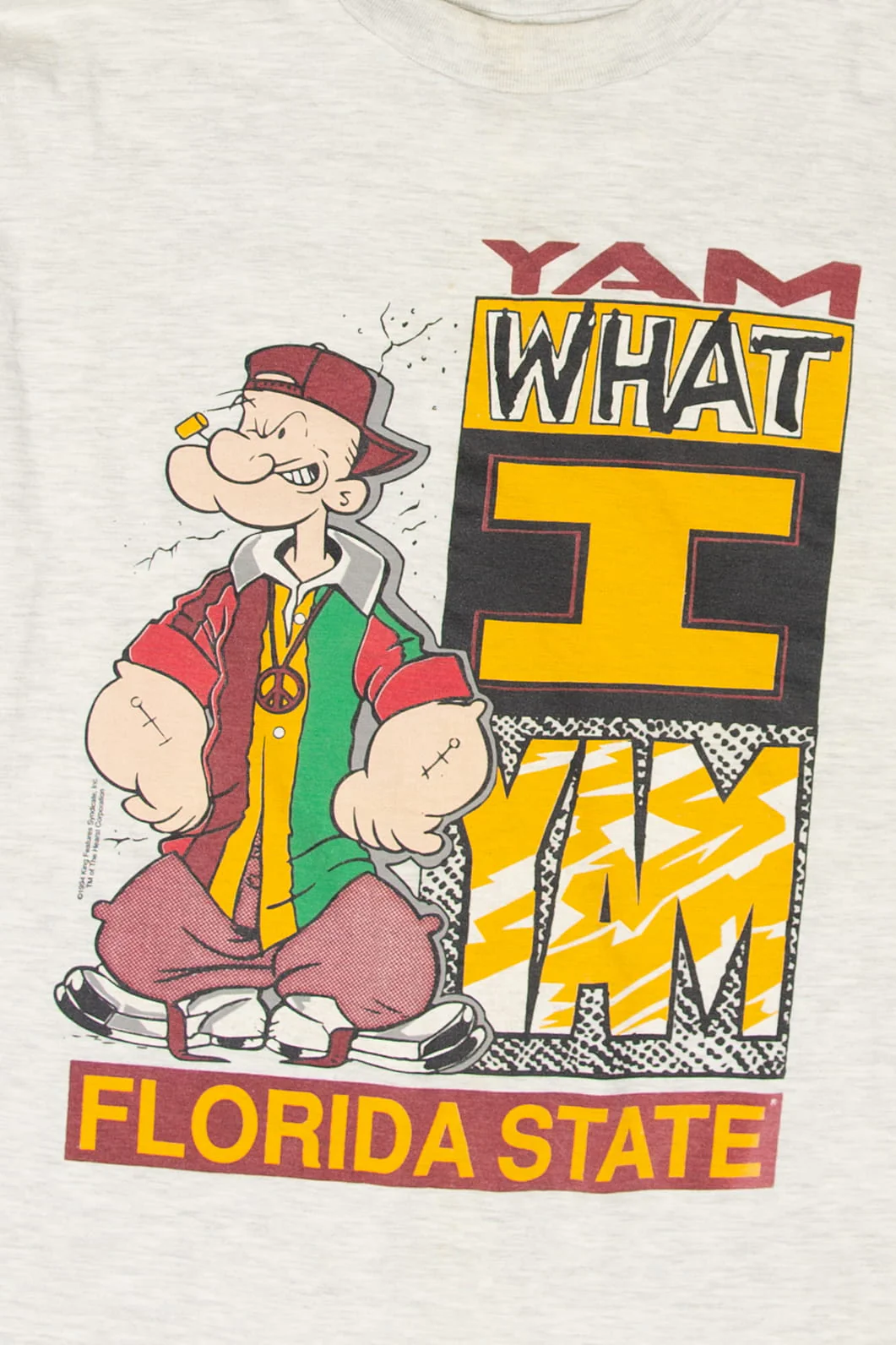 Vintage "Yam What I Yam" Florida State Popeye T-Shirt (1990s) - Image 2