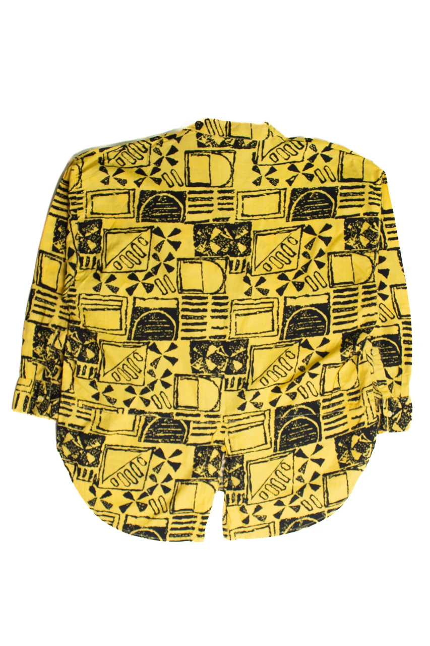 Vintage Yellow & Black Abstract Button Up Shirt (sz. Large) - Image 2
