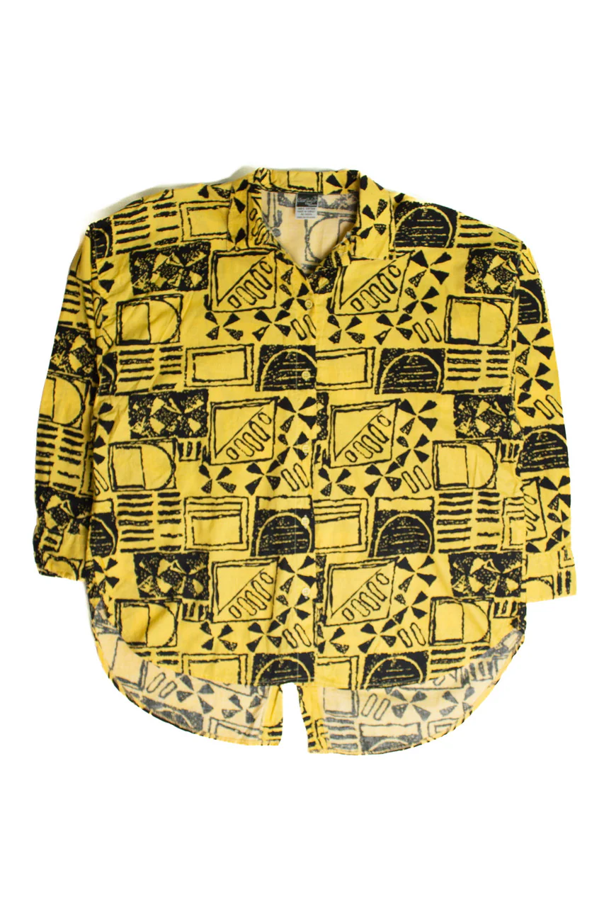 Vintage Yellow & Black Abstract Button Up Shirt (sz. Large) - Image 3