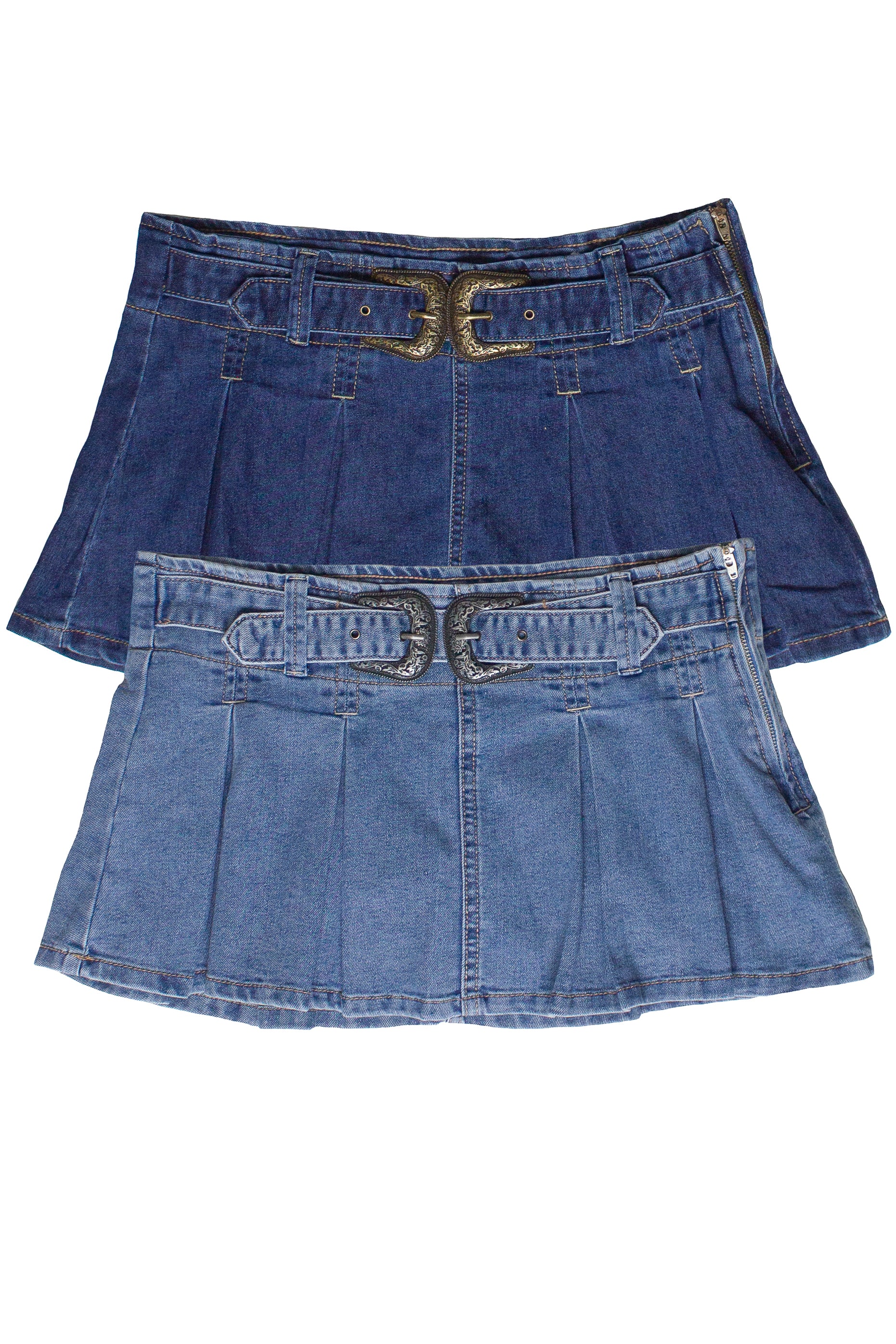 Double Buckle Belted Denim Mini Skort - Image 11