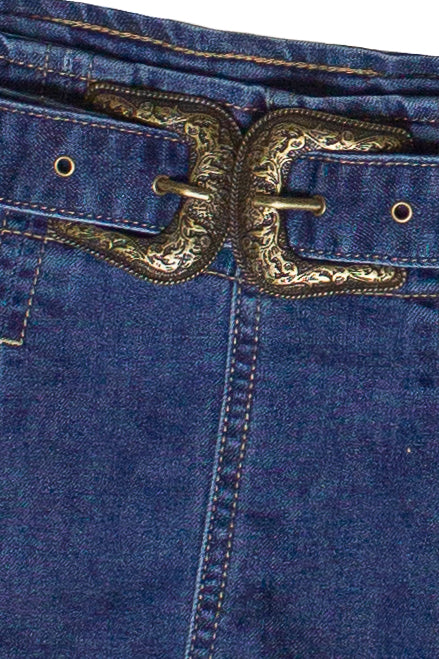 Double Buckle Belted Denim Mini Skort - Image 13