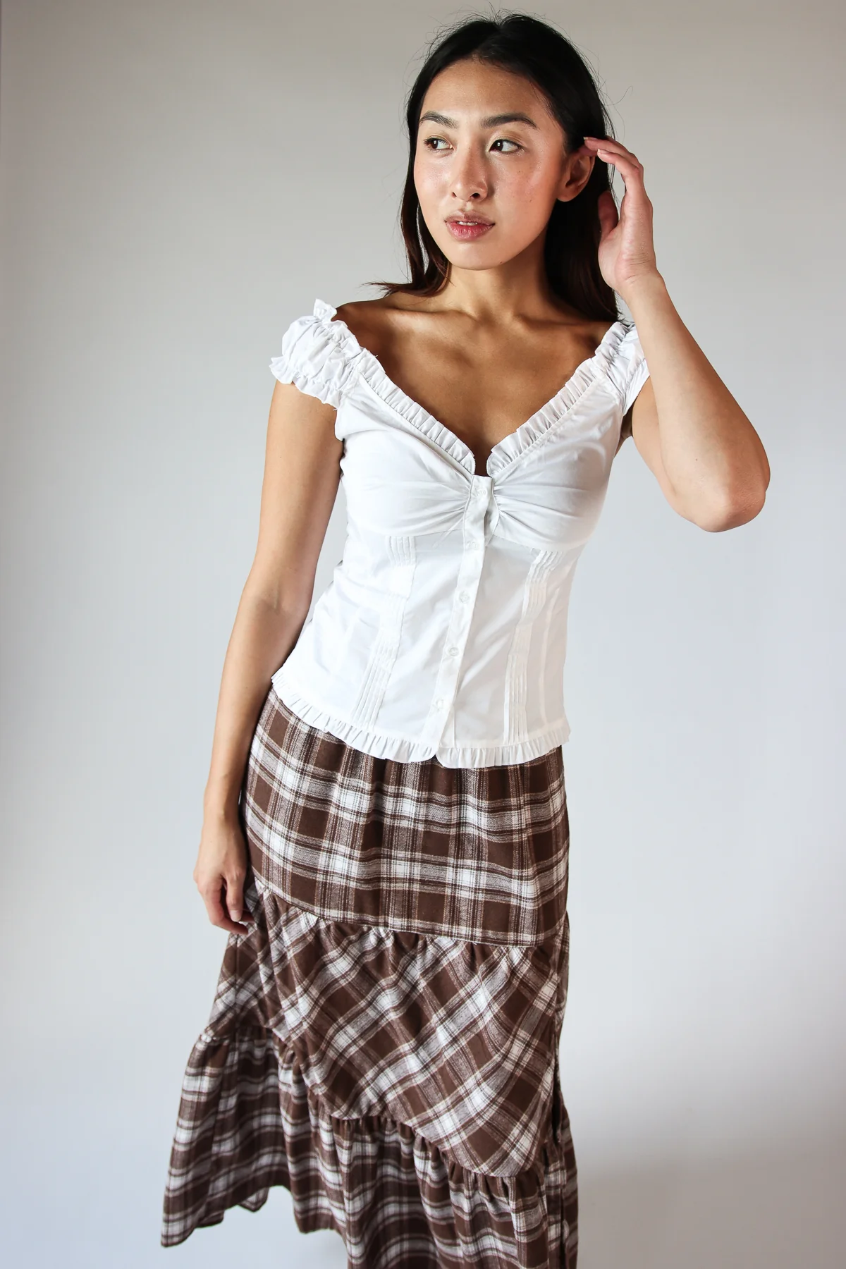 White Button Up Ruffle Sleeve Top - Image 2