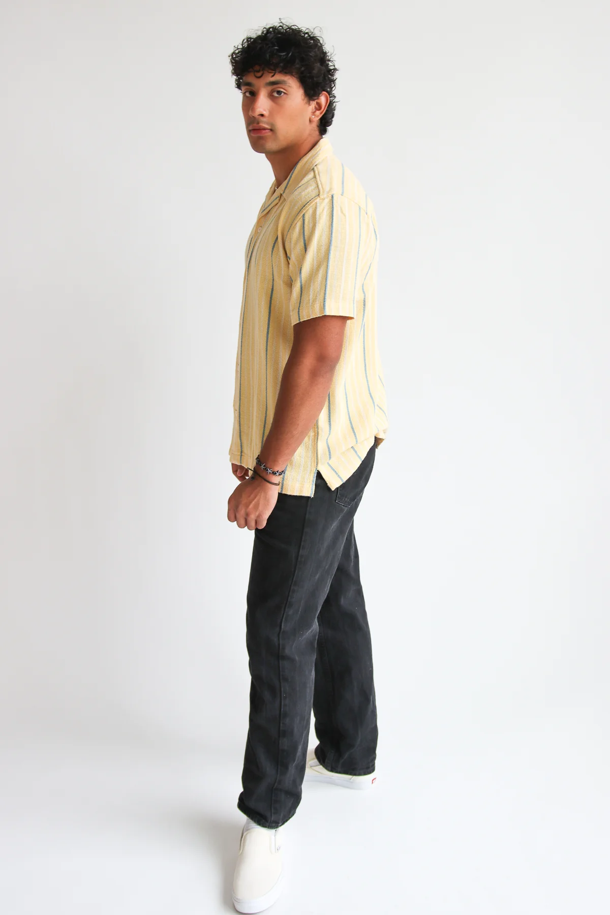 Yellow Striped Woven Button-Up Shirt - Image 4